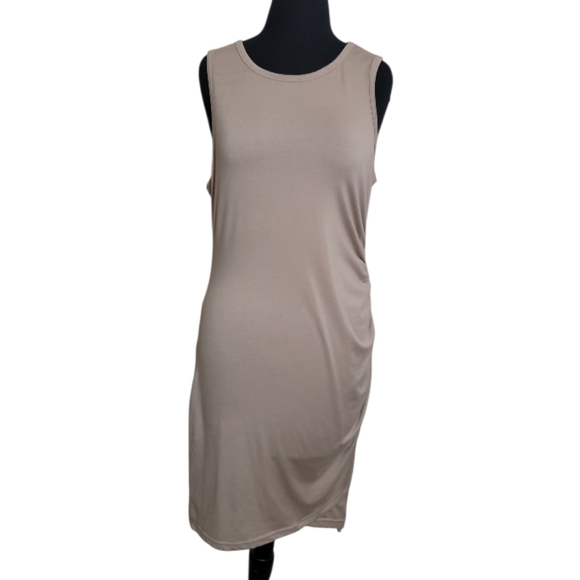 Shein tan sleeveless crew neck ruched side dress size XL - Picture 1 of 9